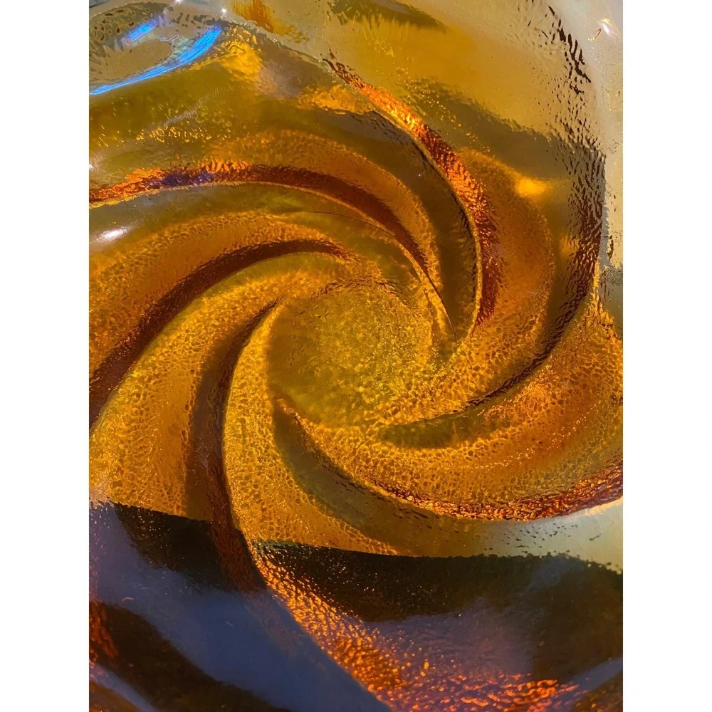 Vintage Amber Heavy Glass Bowl Dish MCM Home Decor Swirl‎ Petal Excellent